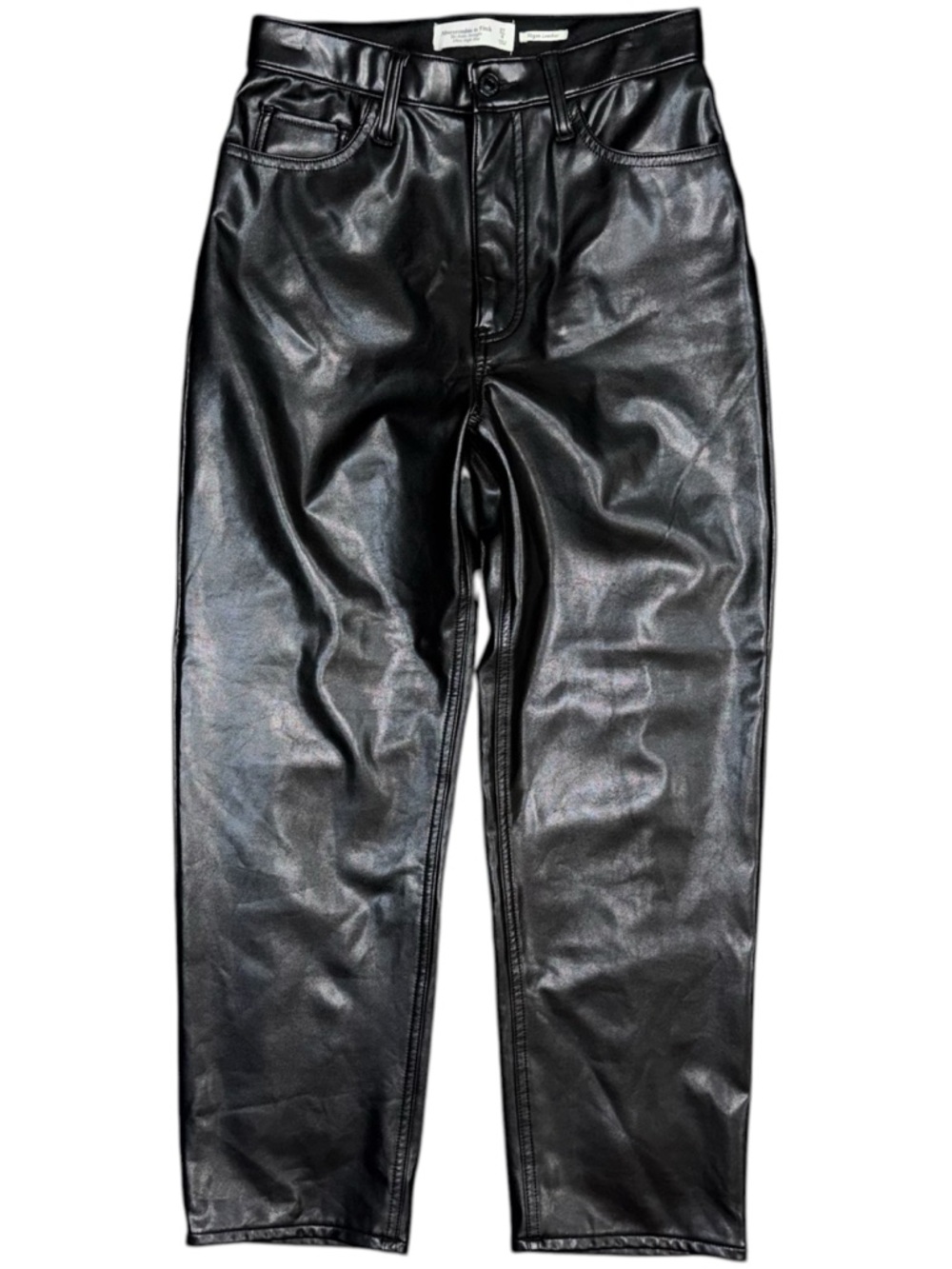 Abercrombie & Fitch Ankle Straight Ultra High Rise Black Faux Leather Pants Sz 4